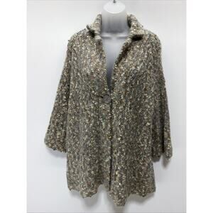 Susan Bristol 1X Gray Tan Alpaca Mohair Wool Blend Cardigan Cottage Boho Vintage